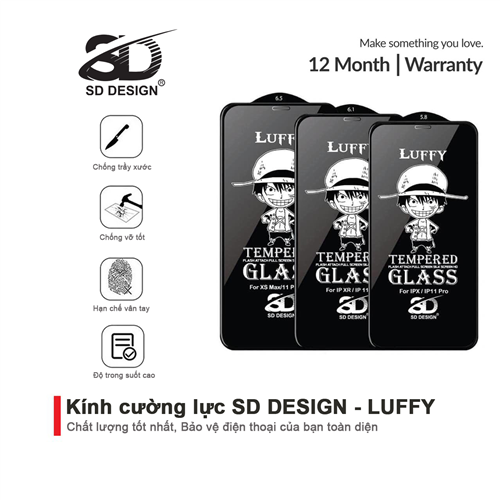 Kính cường lực Iphone Full Màn SD DESIGN Luffy